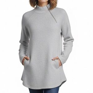 Tahari gray Quarter Zip Pullover Sweater‎ Knit Funnel Neck Pockets Size M